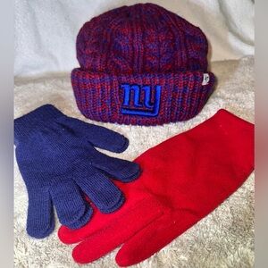NY Giants Hat and Gloves Set